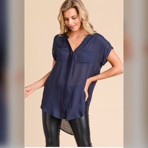 NEW! Navy blue blouse high low dolman sleeve shirt